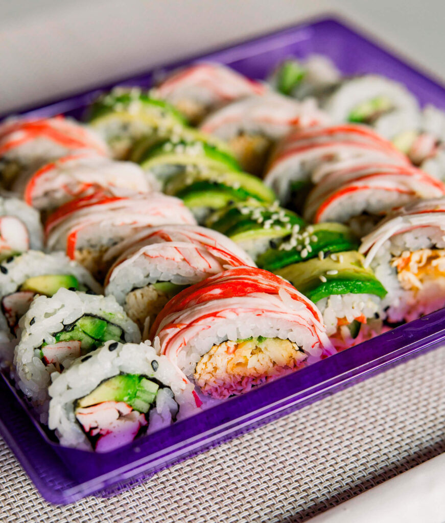 A closeup of a sushi combo platter